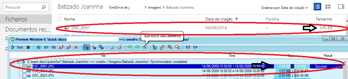 Sync ok in bestsync  file compress in onedrive