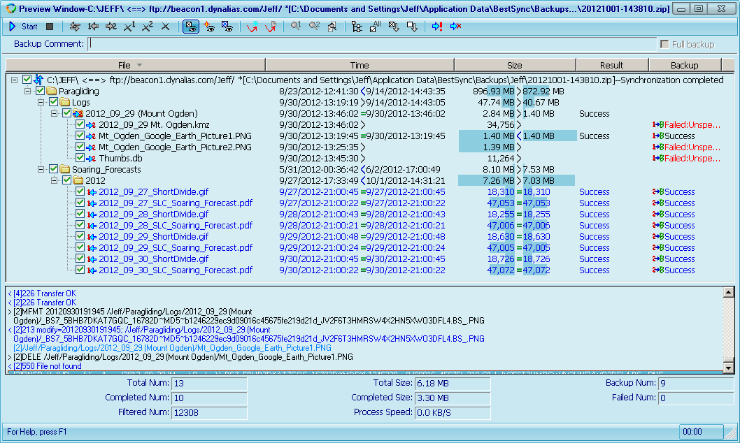 Task where folder1 local &amp; folder2 is FTP.  First run of this task.