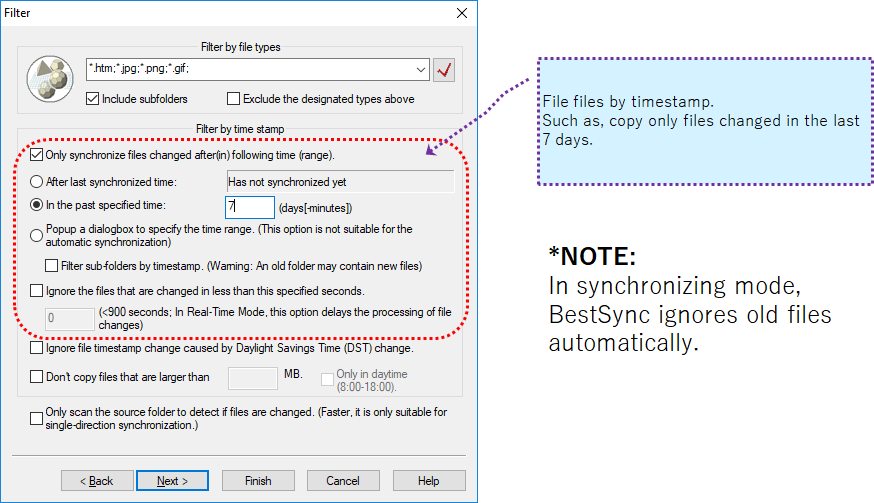 Filter files by timestamp